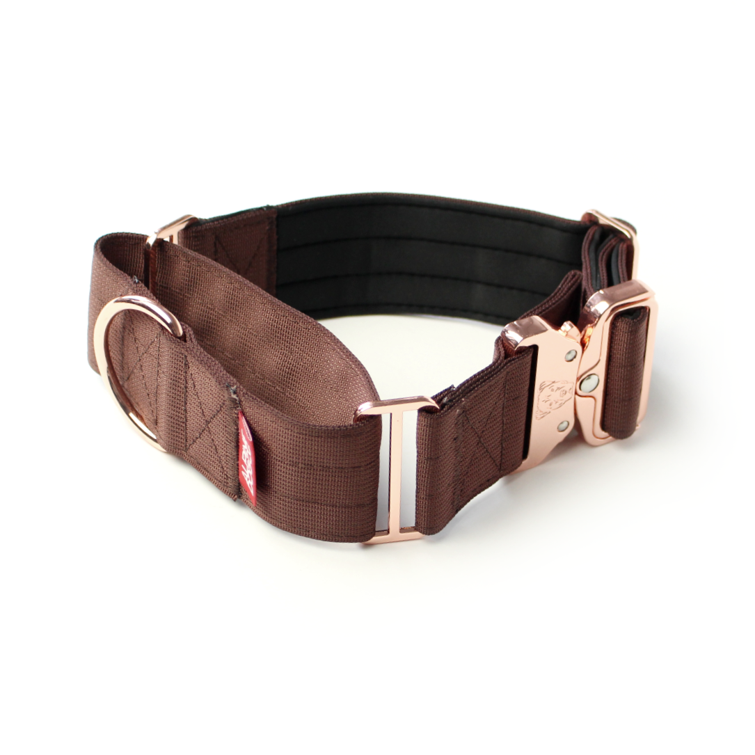 2" Luxe Martingale Dog Collar - Rose Gold - Chocolate